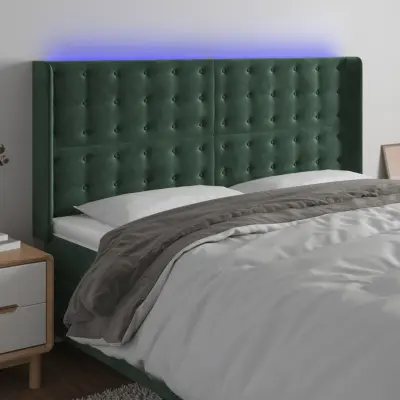 The Living Store LED posteljno vzglavje temno zeleno 203x16x118/128 cm žamet - LED Vzglavje