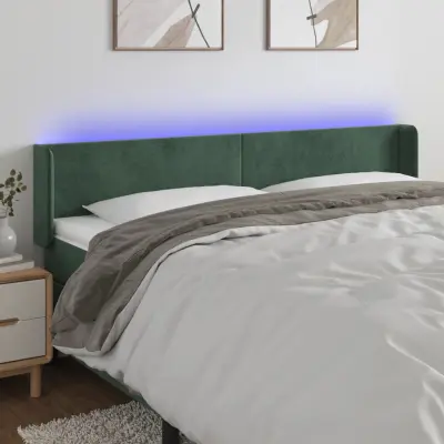 The Living Store LED posteljno vzglavje temno zeleno 183x16x78/88 cm žamet - LED Vzglavje
