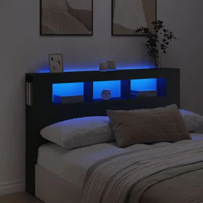 The Living Store LED posteljno vzglavje črno 160x18,5x103,5 cm inženirski les - LED Posteljno Vzglavje