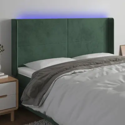 The Living Store LED posteljno vzglavje temno zeleno 183x16x118/128 cm žamet - LED Vzglavje