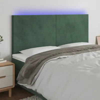 The Living Store LED posteljno vzglavje temno zeleno 160x5x118/128 cm žamet - LED Vzglavje