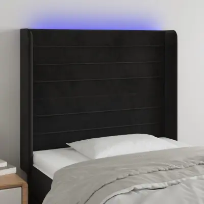 The Living Store LED posteljno vzglavje črno 83x16x118/128 cm žamet - LED Vzglavje