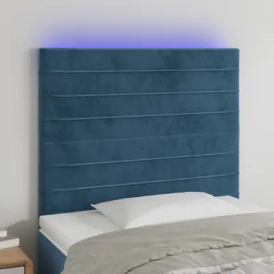 The Living Store LED posteljno vzglavje temno modro 80x5x118/128 cm žamet - LED Vzglavje