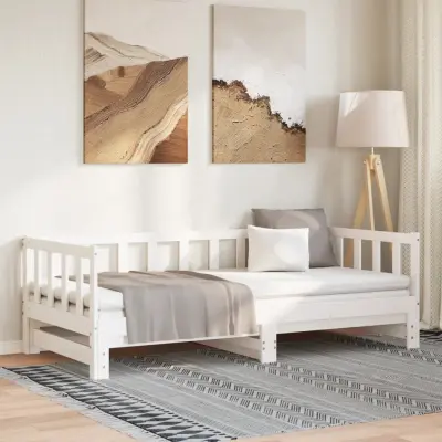 The Living Store Izvlečna dnevna postelja bela 90x200 cm trdna borovina - Dnevna Postelja