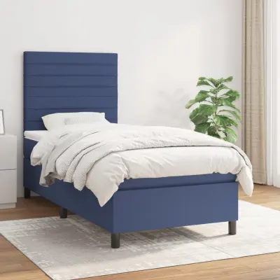 The Living Store Box spring postelja z vzmetnico moder 80x200 cm blago - Box Spring Postelja