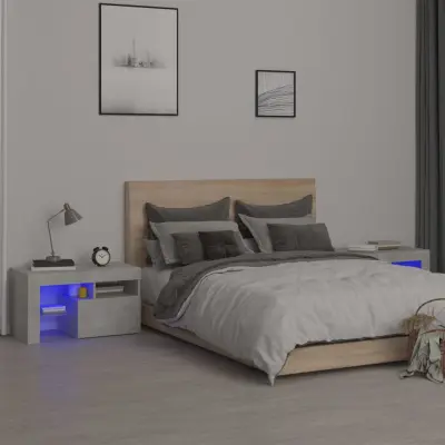 The Living Store Nočna omarica 2 kosa z LED lučkami betonsko siva 70x36,5x40 cm - Nočna Omarica