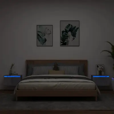 The Living Store Stenska nočna omarica z LED lučkami 2 kosa betonsko siva - Stenska Nočna Omarica