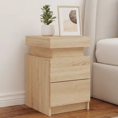 The Living Store Nočna omarica z LED lučkami 2 kosa sonoma hrast 35x39x55 cm - Nočna Omarica
