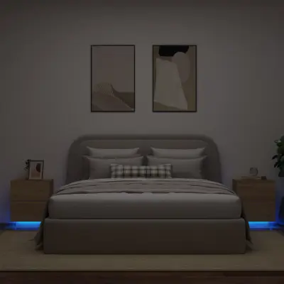 The Living Store Nočna omarica z LED lučkami 2 kosa sonoma hrast inženirski les - Nočna Omarica
