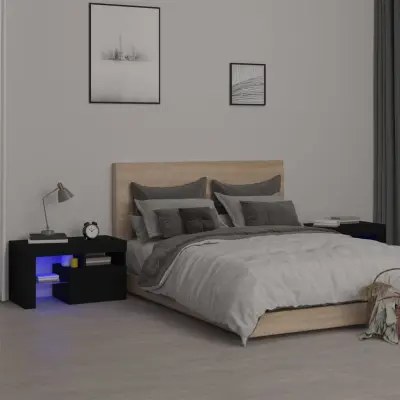 The Living Store Nočna omarica 2 kosa z LED lučkami črna 70x36,5x40 cm - Nočna Omarica