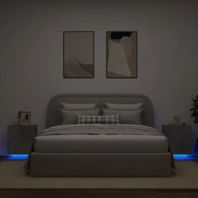 The Living Store Nočna omarica z LED lučkami 2 kosa betonsko siva inženirski les - Nočna Omarica