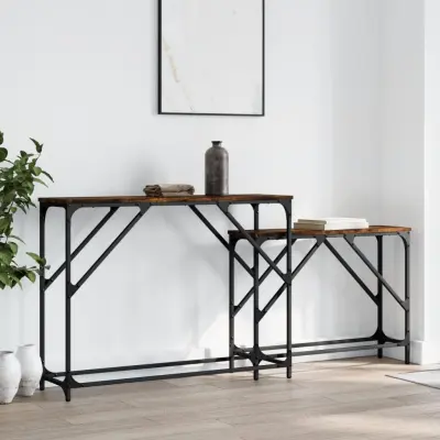 The Living Store Komplet konzolnih mizic 2-delni dimljen hrast inženirski les - Komplet Konzolnih Mizic