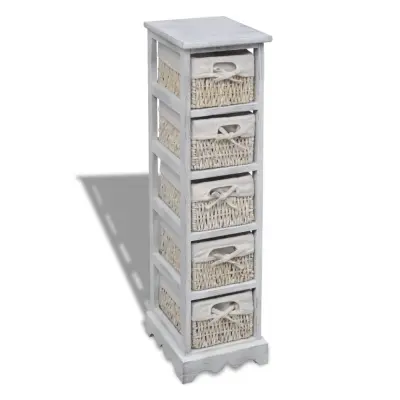 The Living Store Predalnik s 5 pletenimi košarami les bele barve - Regal Za Shranjevanje