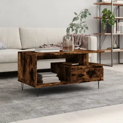 The Living Store Klubska mizica dimljeni hrast 90x49x45 cm inženirski les - Klubska Mizica