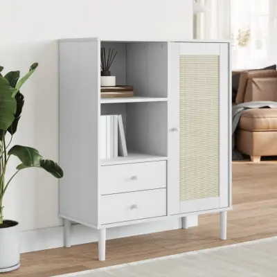The Living Store Komoda SENJA videz ratana bela 90x40x112 cm trdna borovina - Komoda