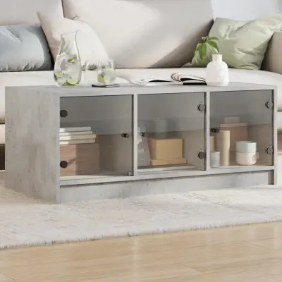 The Living Store Klubska mizica s steklenimi vrati betonsko siva 102x50x42 cm - Klubska Mizica