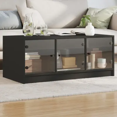 The Living Store Klubska mizica s steklenimi vrati črna 102x50x42 cm - Klubska Mizica
