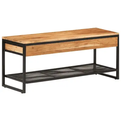 The Living Store Klop za čevlje 110x35x45 cm trden akacijev les in železo - Klop Za Čevlje
