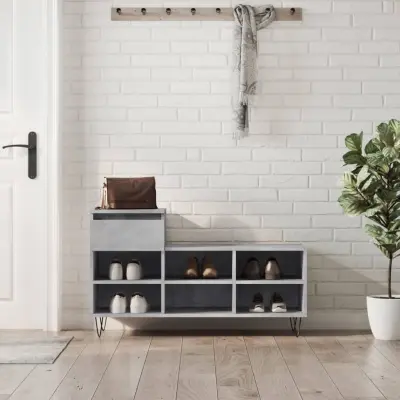 The Living Store Omarica za čevlje betonsko siva 102x36x60 cm inženirski les - Omarica Za Čevlje