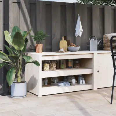 The Living Store Zunanja kuhinjska omarica bela 106x55x64 cm trdna borovina - Zunanja Kuhinjska Omarica