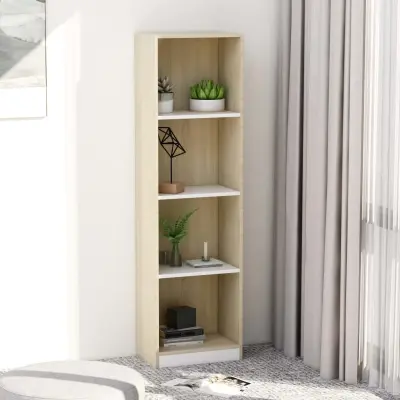The Living Store Knjižna omara 4-nadstropna bela in sonoma hrast 40x24x142 cm - Knjižna Omarica