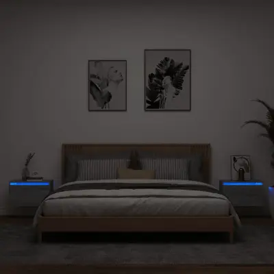 The Living Store Nočna stenska omarica z LED lučkami 2 kosa siva sonoma - Stenska Nočna Omarica