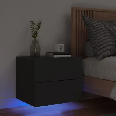 The Living Store Stenska nočna omarica z LED lučkami črna - Stenska Nočna Omarica