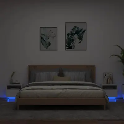 The Living Store Nočna omarica z LED lučkami 2 kosa bela 40x39x37 cm - Nočna Omarica