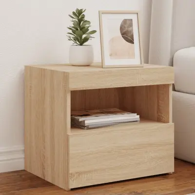 The Living Store Nočna omarica z LED lučkami sonoma hrast 50x40x45 cm - Nočna Omarica