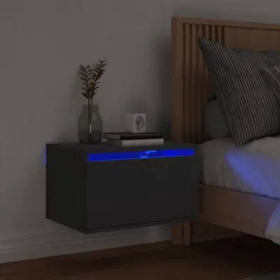 The Living Store Stenska nočna omarica z LED lučkami črna - Stenska Nočna Omarica