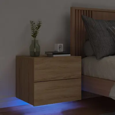 The Living Store Nočna stenska omarica z LED lučkami sonoma hrast - Stenska Nočna Omarica