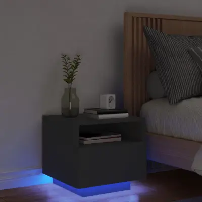 The Living Store Nočna omarica z LED lučkami črna 40x39x37 cm - Nočna Omarica