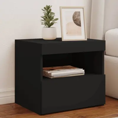 The Living Store Nočna omarica z LED lučkami črna 50x40x45 cm - Nočna Omarica