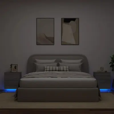 The Living Store Nočna omarica z LED lučkami 2 kosa siva sonoma inženirski les - Nočna Omarica
