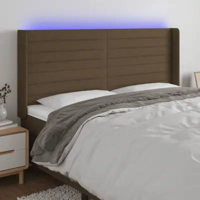 The Living Store LED posteljno vzglavje temno rjavo 183x16x118/128 cm blago - LED Vzglavje
