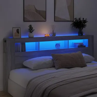 The Living Store LED posteljno vzglavje siva sonoma 220x18,5x103,5 cm inž. les - LED Posteljno Vzglavje