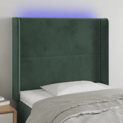The Living Store LED posteljno vzglavje temno zeleno 93x16x118/128 cm žamet - LED Vzglavje