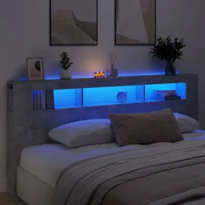 The Living Store LED posteljno vzglavje betonsko sivo 220x18,5x103,5 cm inž. les - LED Posteljno Vzglavje