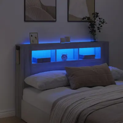 The Living Store LED posteljno vzglavje siva sonoma 160x18,5x103,5 cm inž. les - LED Posteljno Vzglavje
