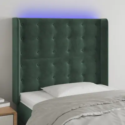 The Living Store LED posteljno vzglavje temno zeleno 83x16x118/128 cm žamet - LED Vzglavje