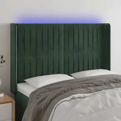 The Living Store LED posteljno vzglavje temno zeleno 147x16x118/128 cm žamet - LED Vzglavje