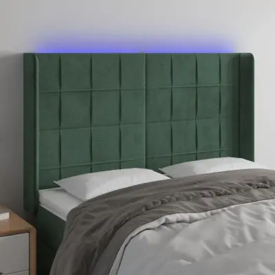 The Living Store LED posteljno vzglavje temno zeleno 147x16x118/128 cm žamet - LED Vzglavje
