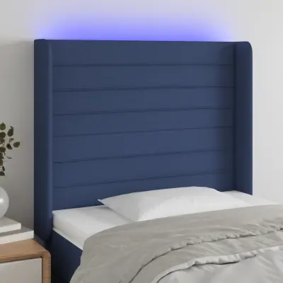 The Living Store LED posteljno vzglavje modro 93x16x118/128 cm blago - LED Vzglavje