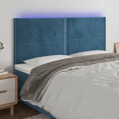 The Living Store LED posteljno vzglavje temno modro 160x5x118/128 cm žamet - LED Vzglavje