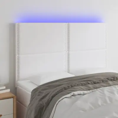 The Living Store LED posteljno vzglavje belo 144x5x118/128 cm umetno usnje - LED Vzglavje