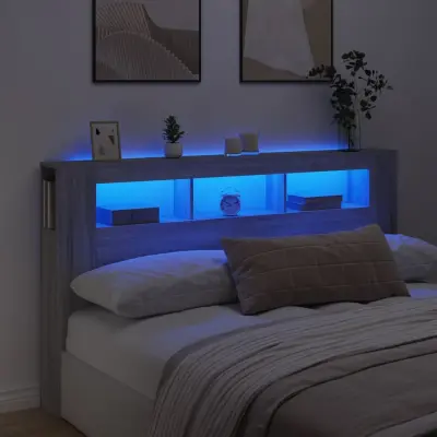 The Living Store LED posteljno vzglavje siva sonoma 180x18,5x103,5 cm inž. les - LED Posteljno Vzglavje