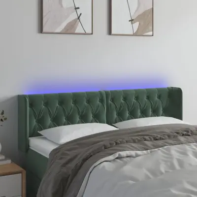 The Living Store LED posteljno vzglavje temno zeleno 163x16x78/88 cm žamet - LED Vzglavje
