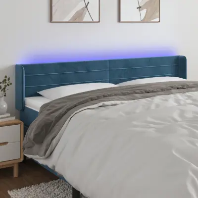 The Living Store LED posteljno vzglavje temno modro 183x16x78/88 cm žamet - LED Vzglavje