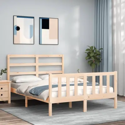 The Living Store Posteljni okvir z vzglavjem trden les - Posteljni Okvir
