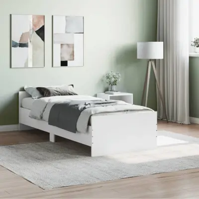 The Living Store Posteljni okvir bel 75x190 cm inženirski les - Posteljni Okvir